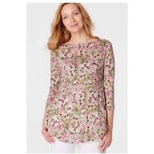 J Jill Love‎ Linen Floral Peplum Print Boat Neck 3/4 Sleeve Tunic Top S